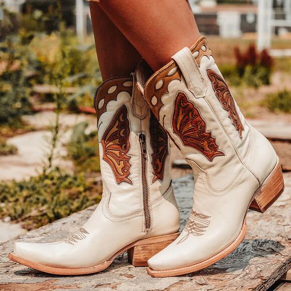 freebird Shoes - Freebird Butterfly Leather Cowboy Boots - Size 7 - White
